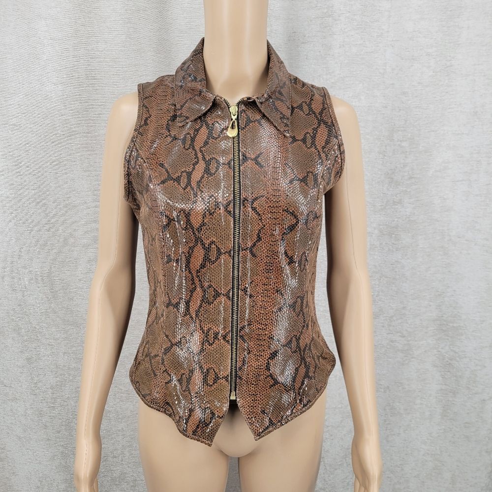 St. Maarten Vintage Snakeskin Pattern Leather Vest Sleeveless Gold Hardware